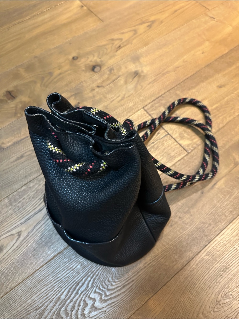 Rebecca Minkoff Black Drawstring Leather Backpack Bucket Bag